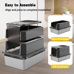 RIZZARI enclosed cat litter box dual-entry layout for versatile movement.