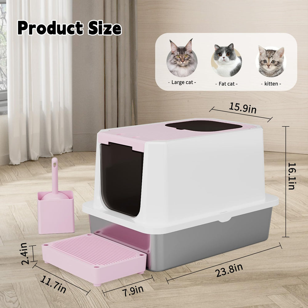 RIZZARI enclosed litter box front-entry for easy access and less tracking