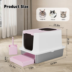 RIZZARI enclosed litter box front-entry for easy access and less tracking
