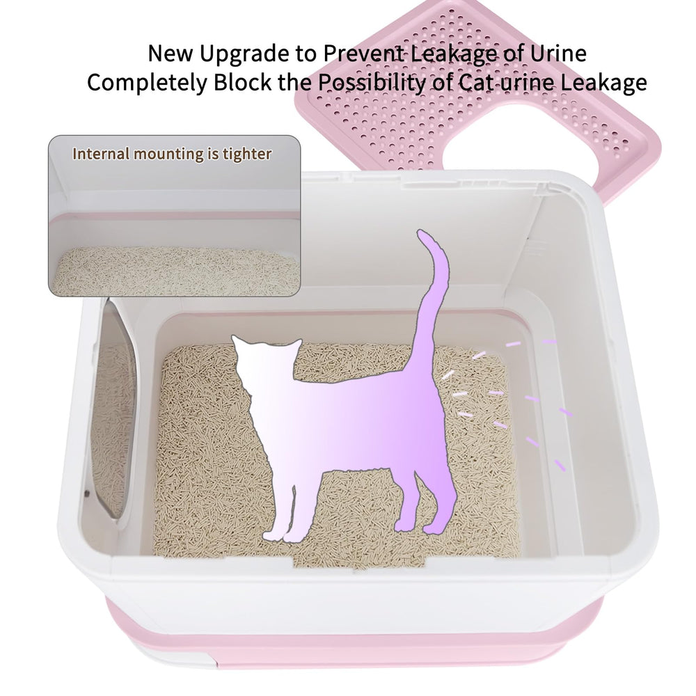 RIZZARI pink two-door litter box for easy entry and exit