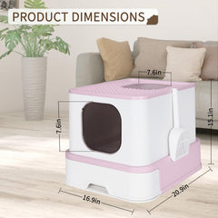 RIZZARI foldable cat litter box pink with drawer for quick cleaning