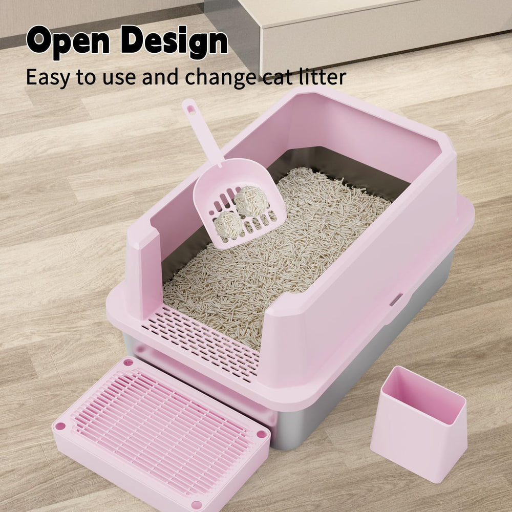 RIZZARI raised-wall design demonstrates leakage prevention and reduced litter spray.