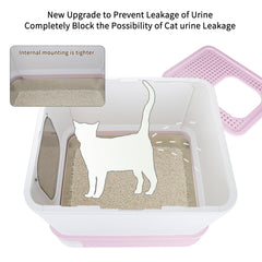 RIZZARI stainless steel cat box anti-splash design shields surfaces in apartment settings.