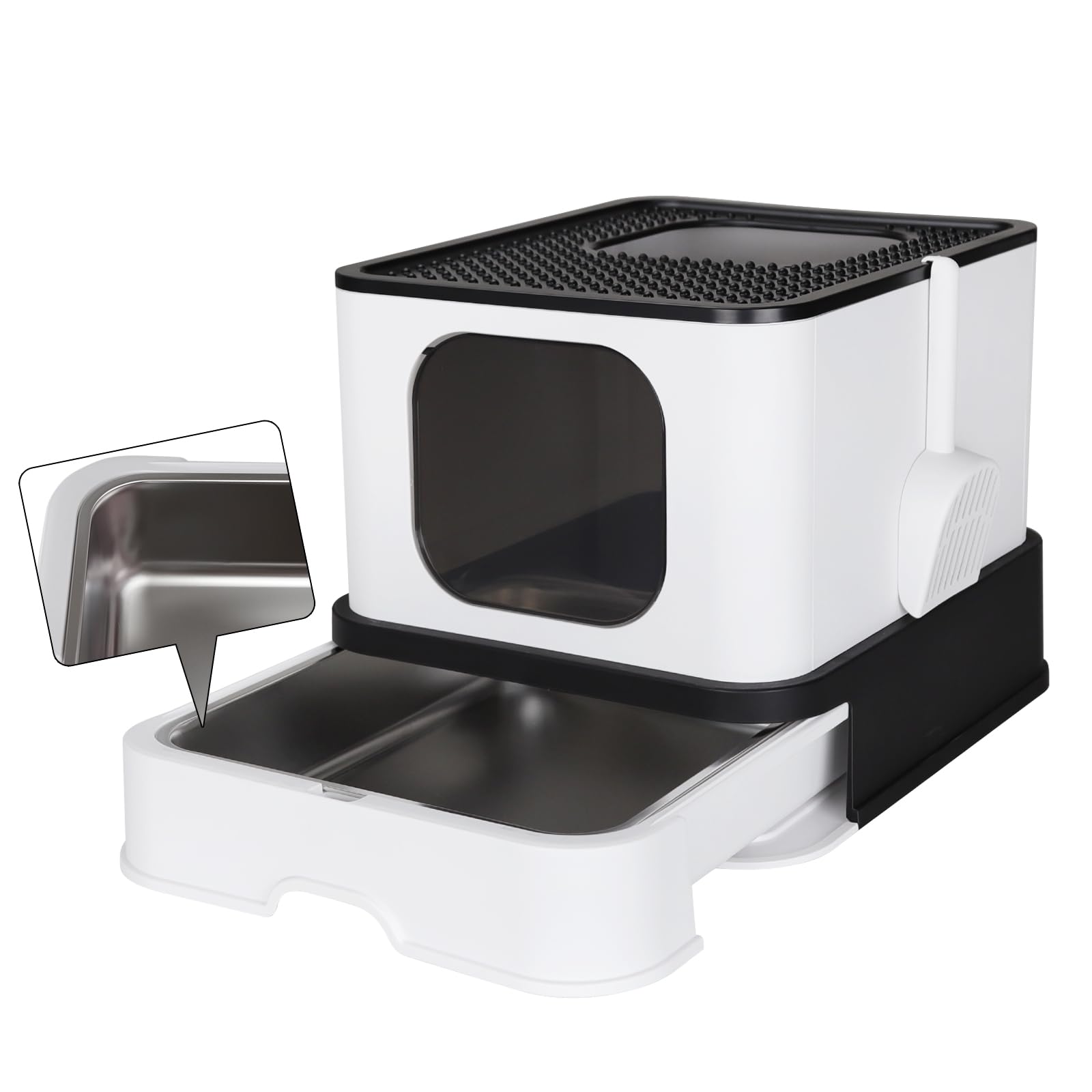 RIZZARI closed-enclosure litter box shows stability for multi-cat households.