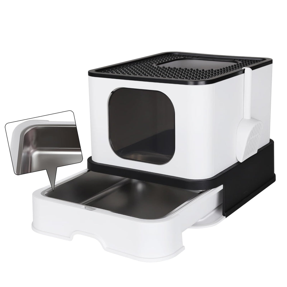 RIZZARI closed-enclosure litter box shows stability for multi-cat households.