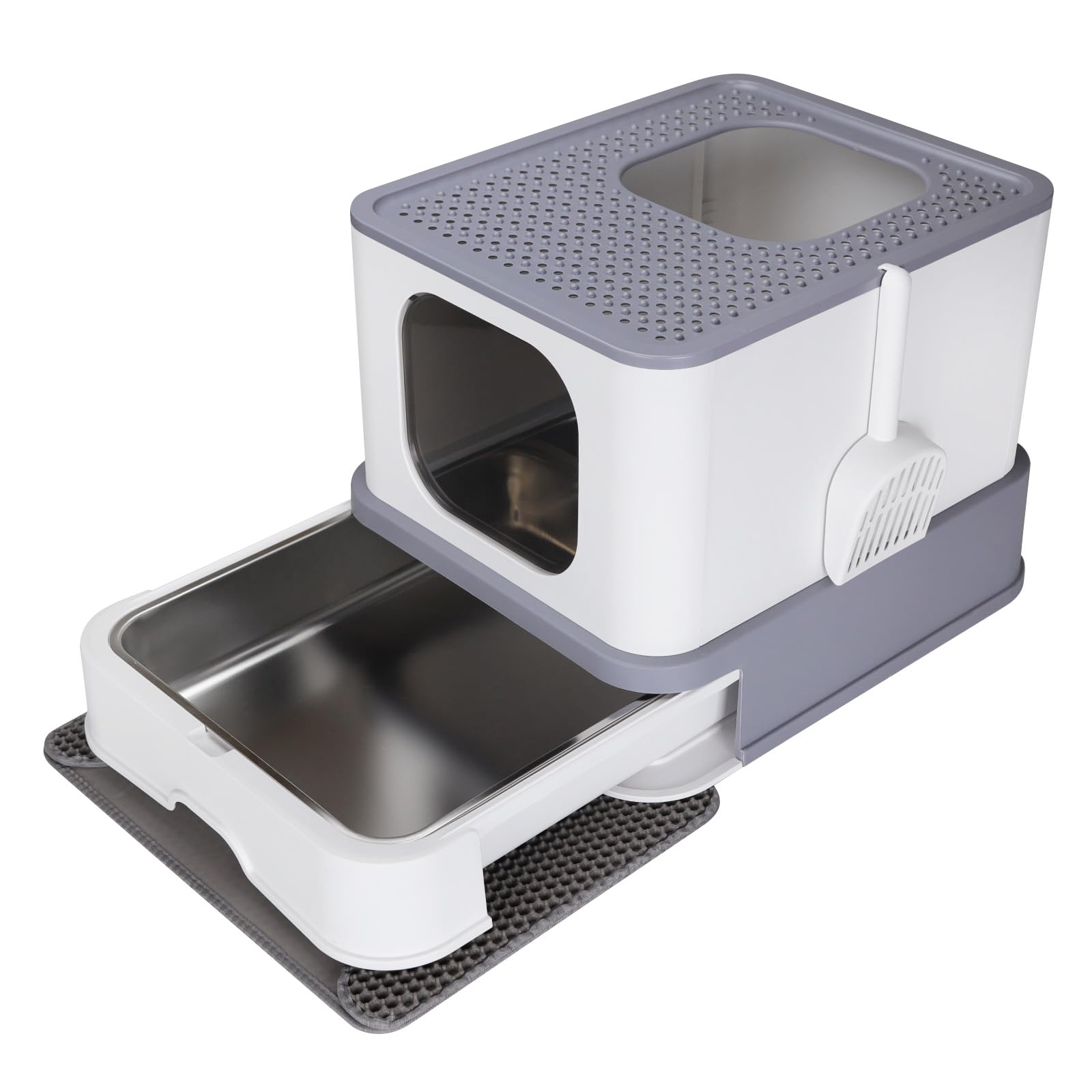 RIZZARI cat box top view showing enclosed privacy and odor containment.
