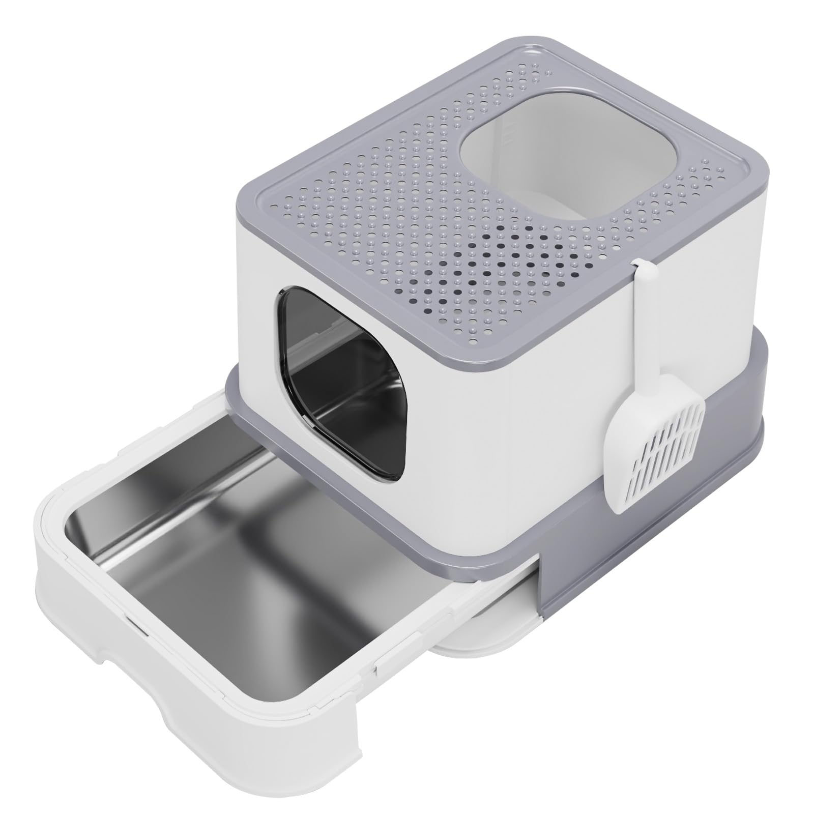 RIZZARI stainless-steel cat litter box top-entry highlighting large interior for big cats and privacy