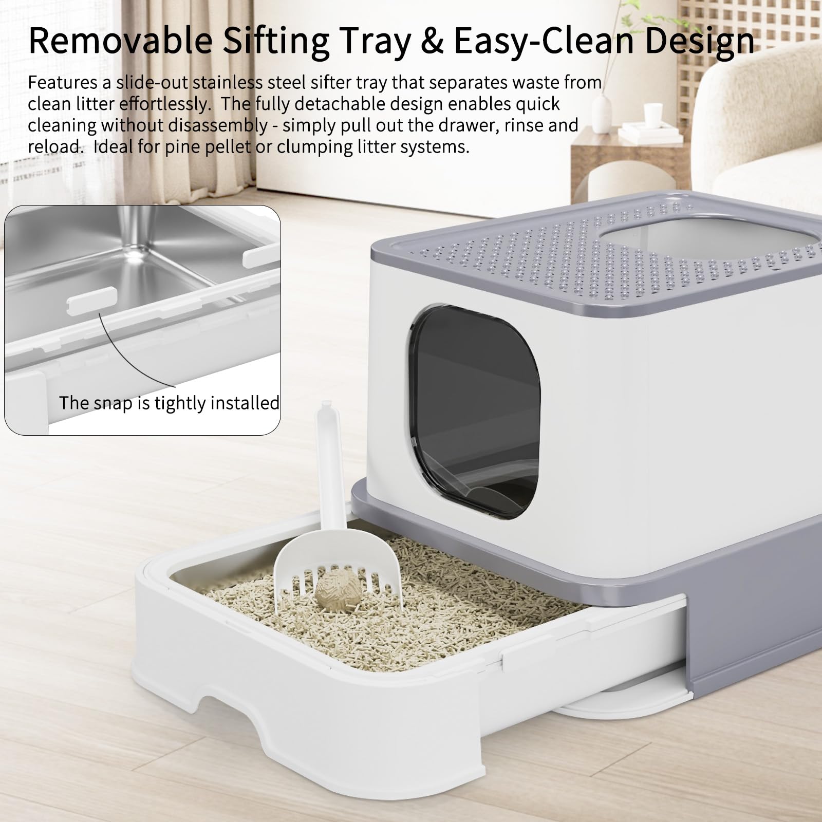 RIZZARI xl-gray litter box ideal for indoor cats and multi-cat homes