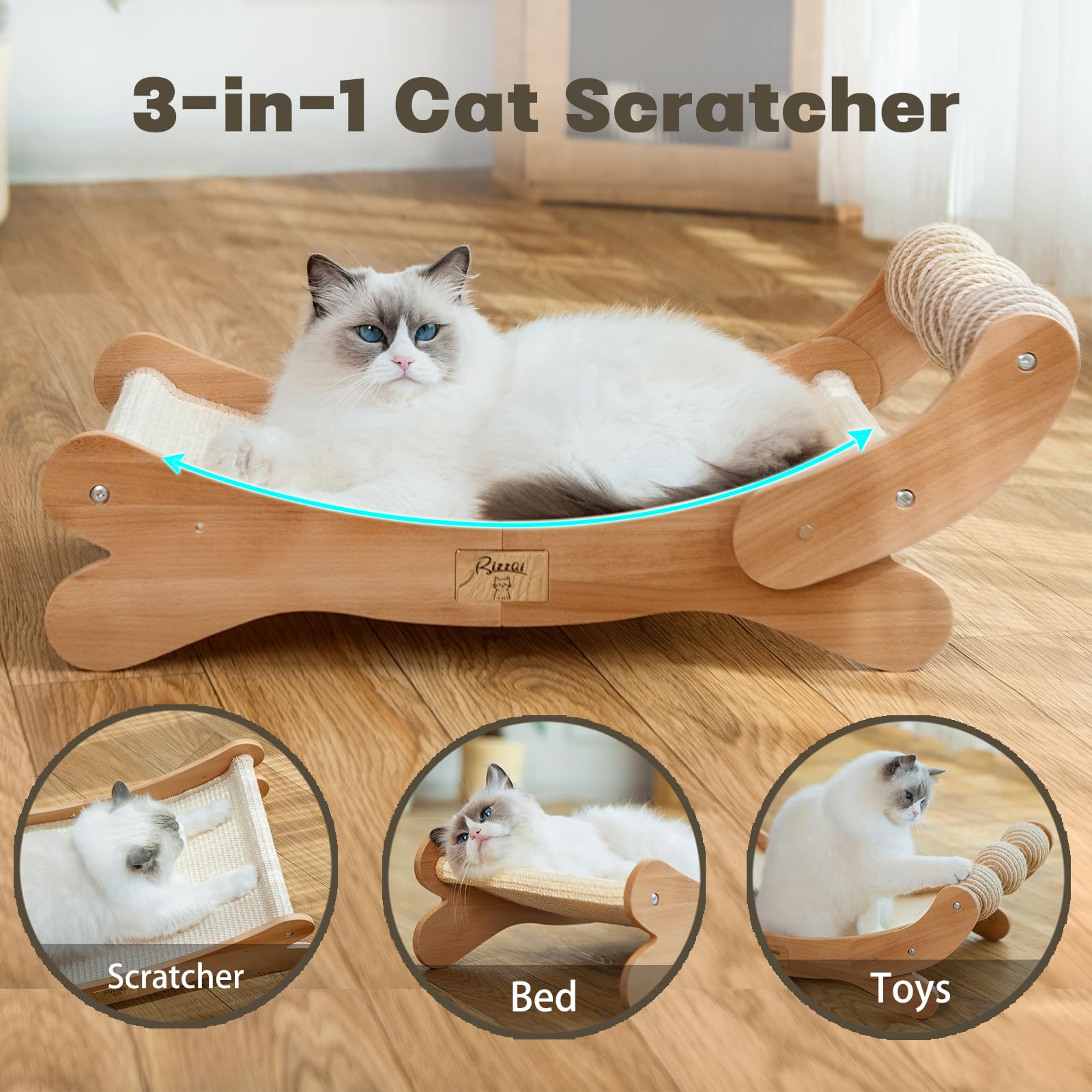 RizzQi cat bed with three rolling balls promotes exercise and mental stimulation.