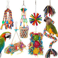 RLRICH 6-pack colorful chewing toys shown for parrots to encourage foraging and play.