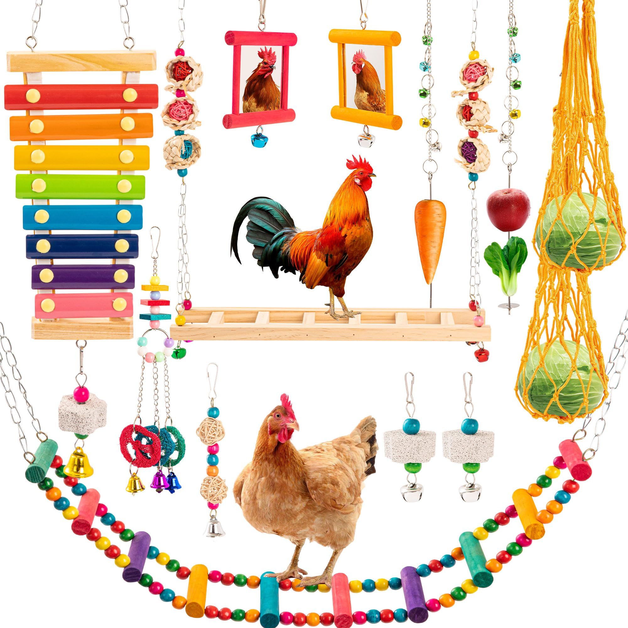 RLRICH chicken xylophone toy hanging setup for coop enrichment and gentle auditory play