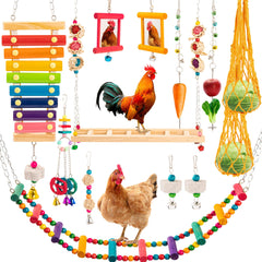 RLRICH chicken xylophone toy hanging setup for coop enrichment and gentle auditory play