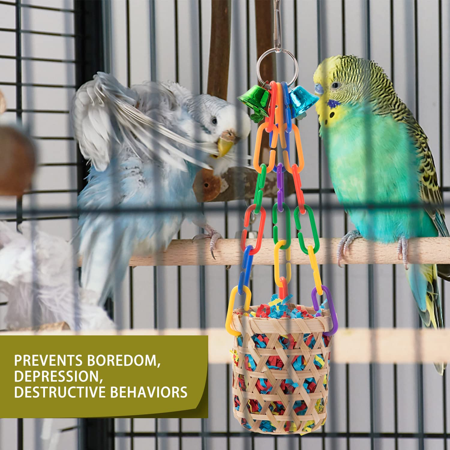 RLRICH natural materials loofah rattan bird toys emphasize safe chewing textures.