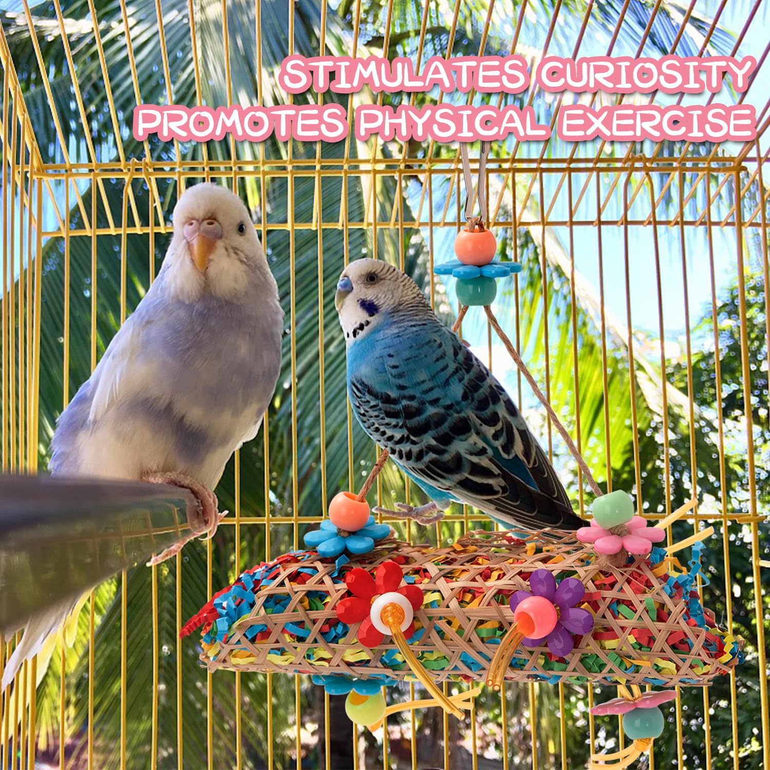 RLRICH parrot foraging shredders display vibrant textures for mental stimulation and enrichment.