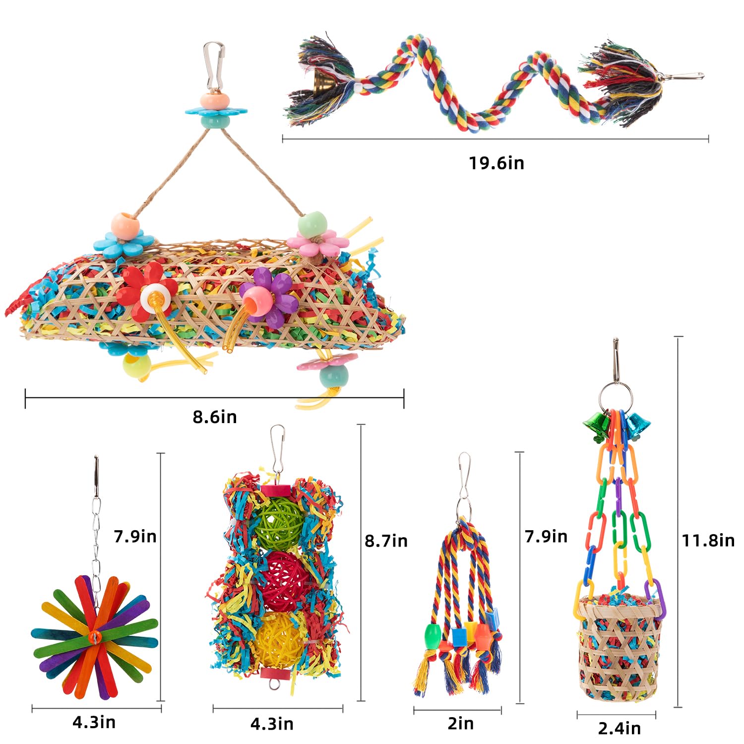 RLRICH shredding hanging bird toys ready to hang for active cage play.