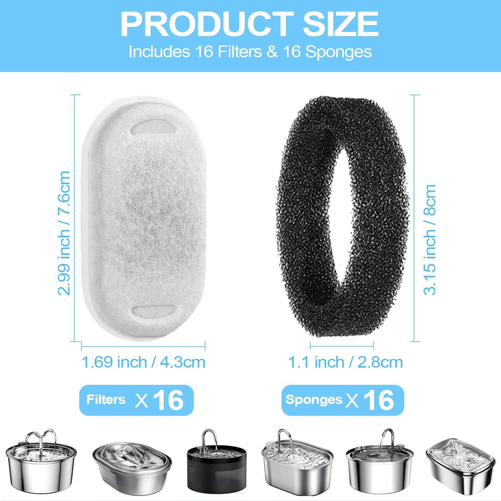 RLSHEN cat fountain filter packaging image shows individually sealed filters for quality.