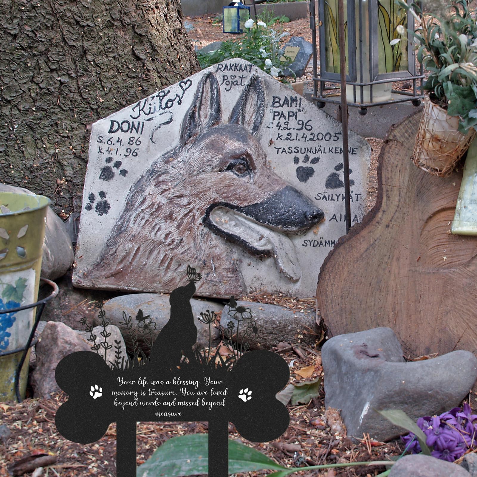 Rngmsi dog memorial tombstone 13.4x12 inches for cemetery gardens and lawns.