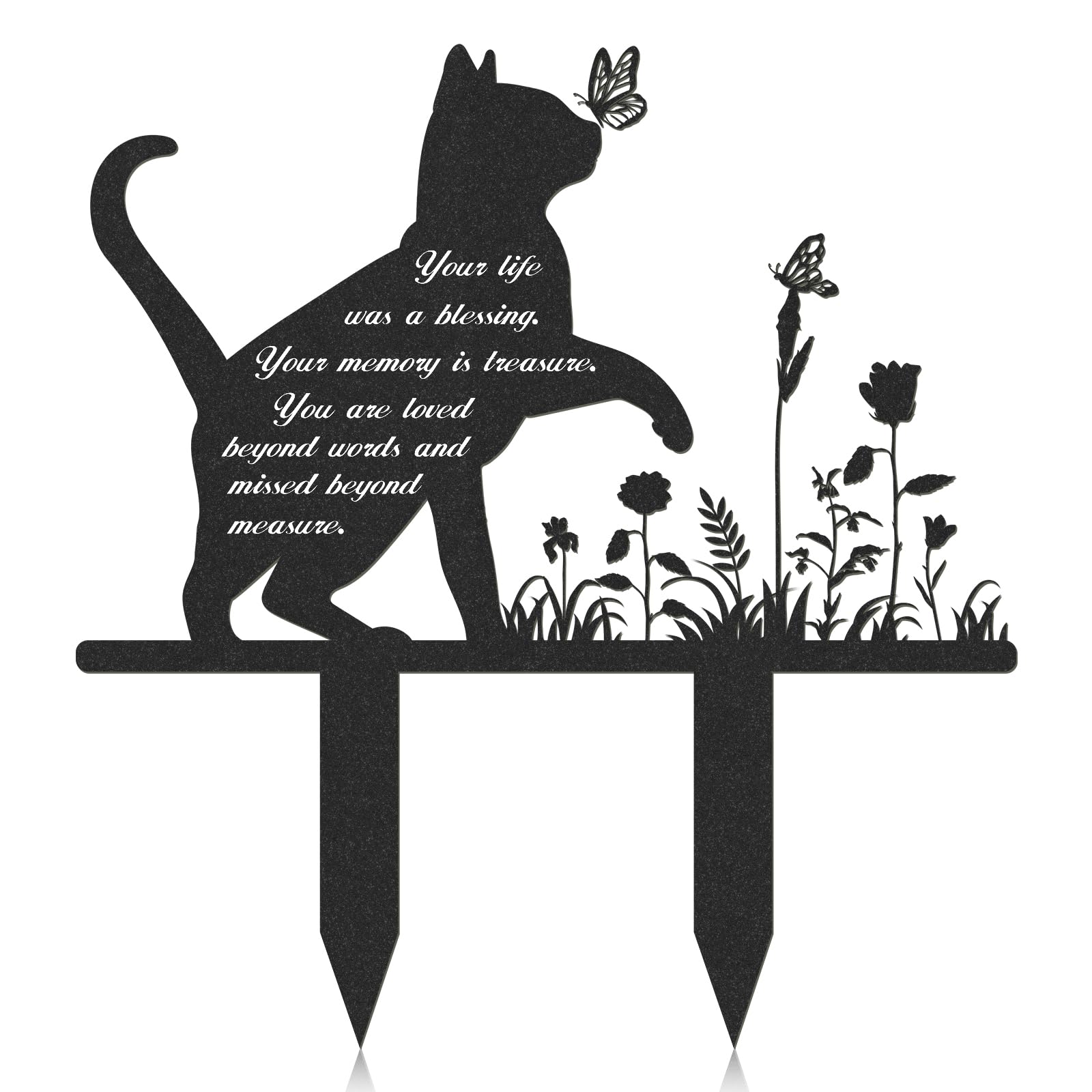 Rngmsi memorial cat grave marker featuring butterflies in bloom for outdoor remembrance.