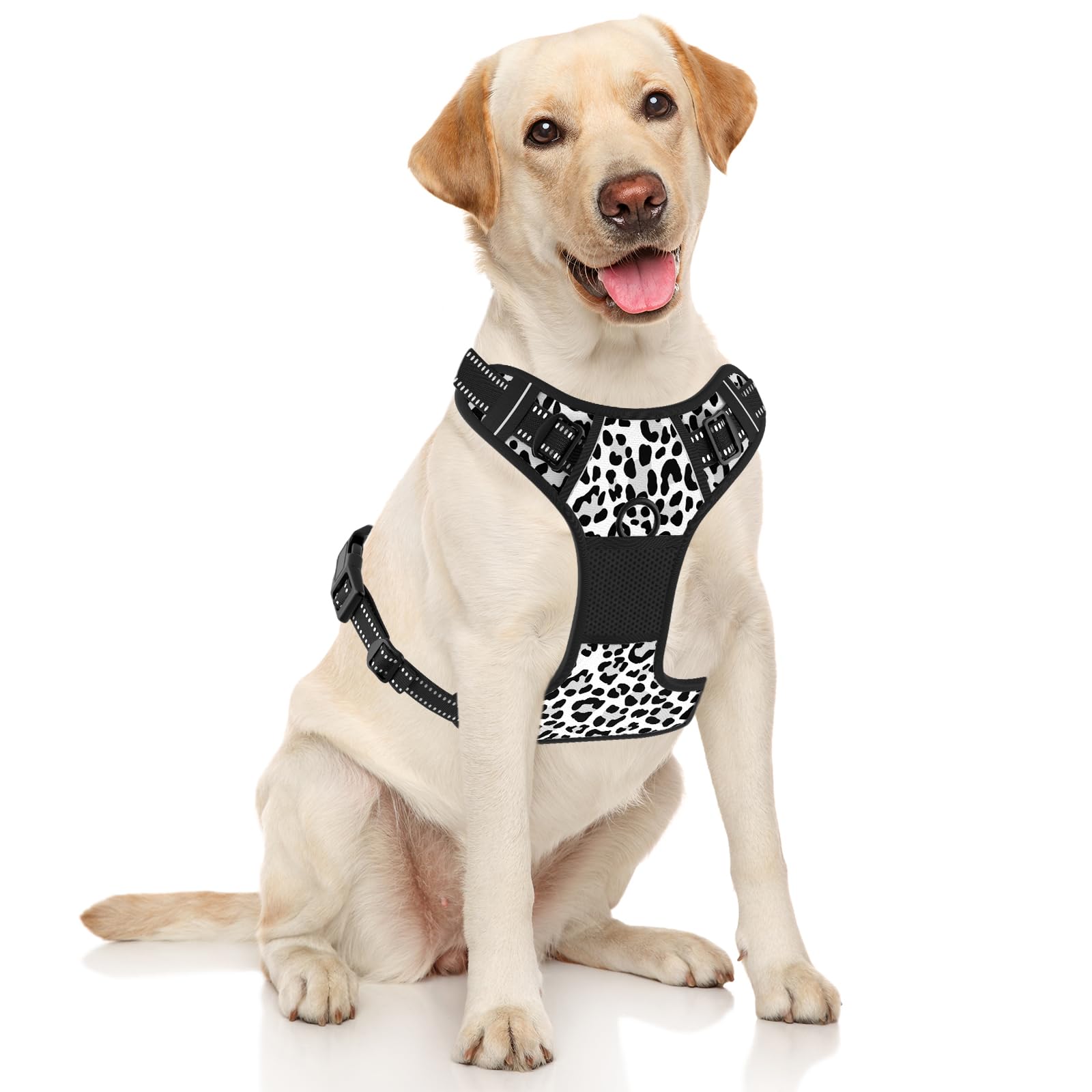 Rnivvi leopard no-pull harness side view with adjustable straps for secure fit.