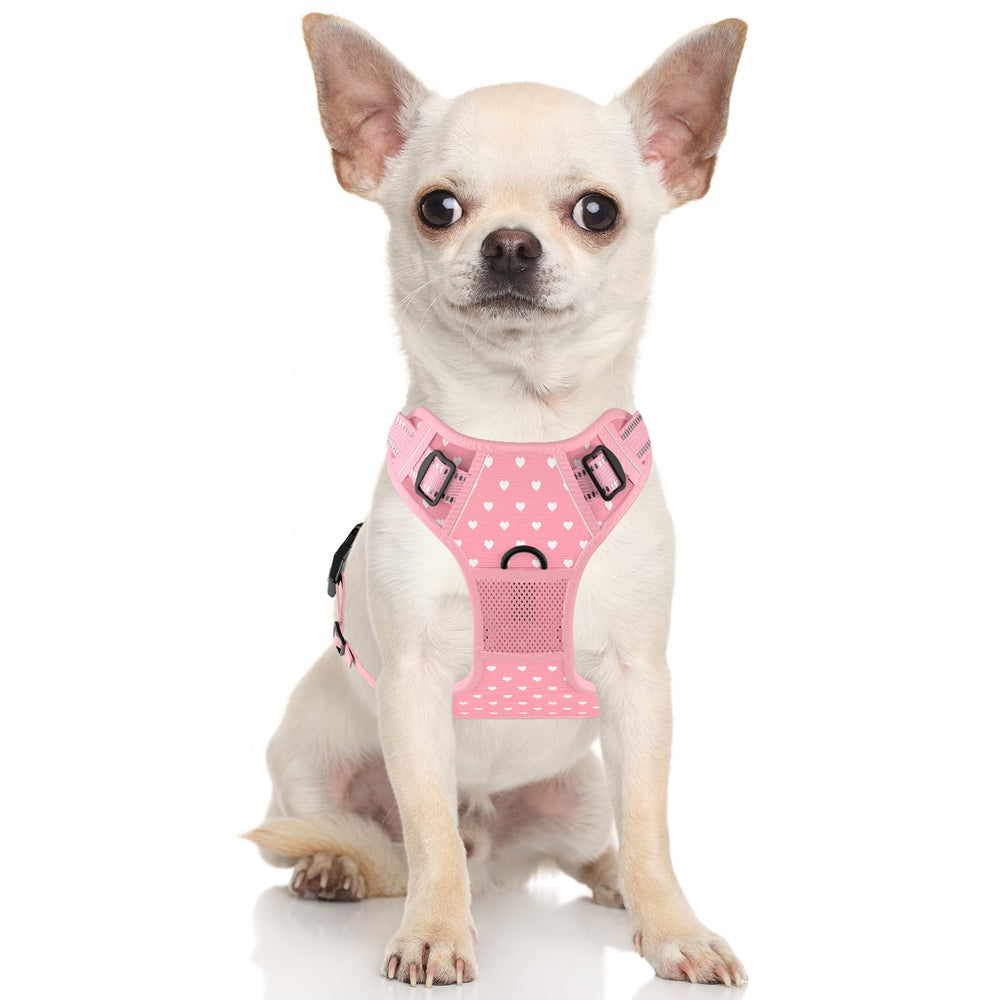 Rnivvi No Pull Harness pink hearts back clip for relaxed walking