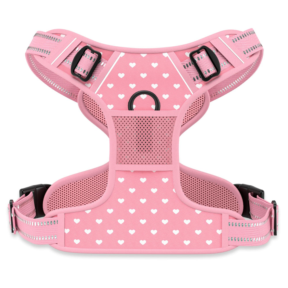 Rnivvi No Pull Harness pink hearts front clip for secure, daily walks