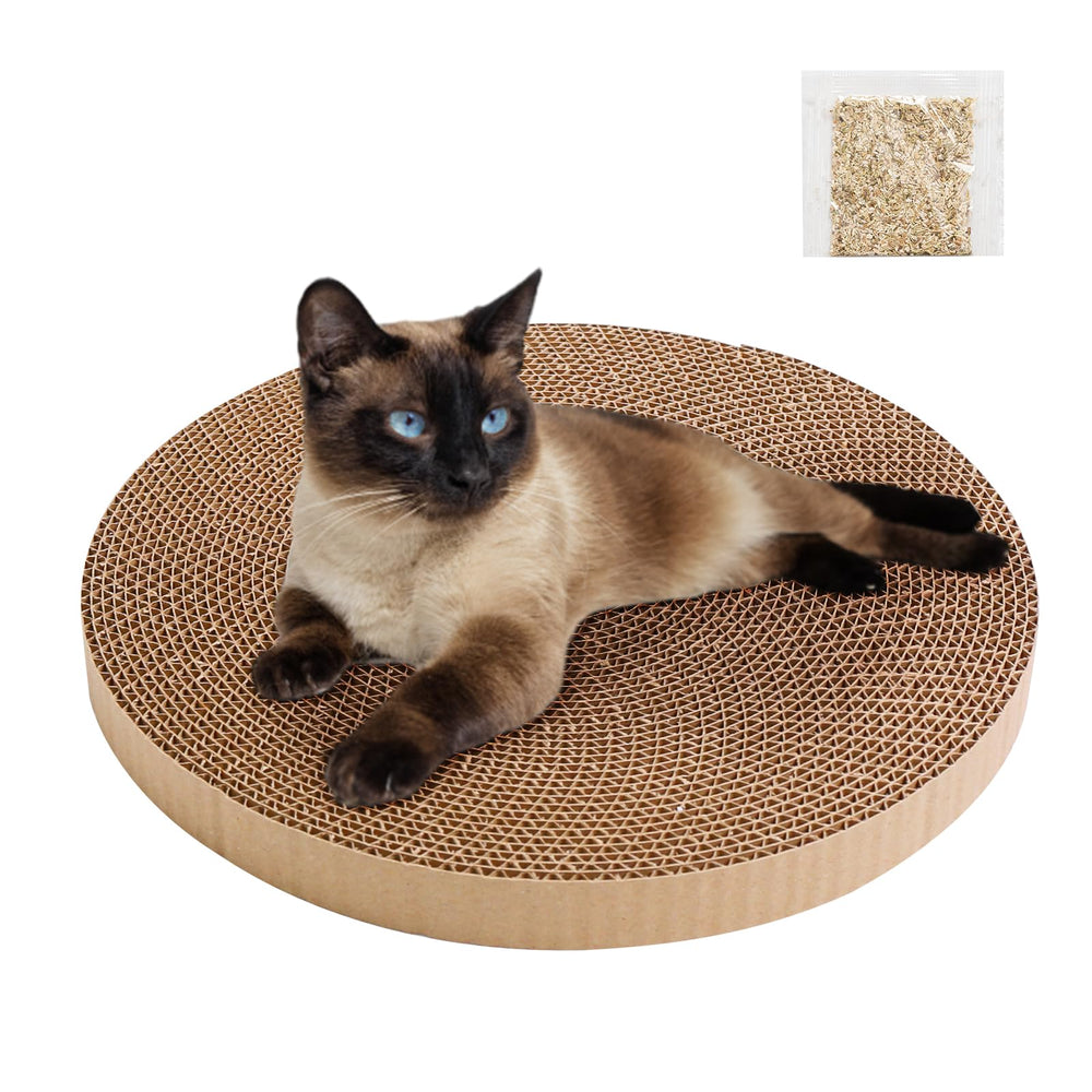 Roadtofree cat scratcher pad in use with a curious kitten enjoying scratch session.