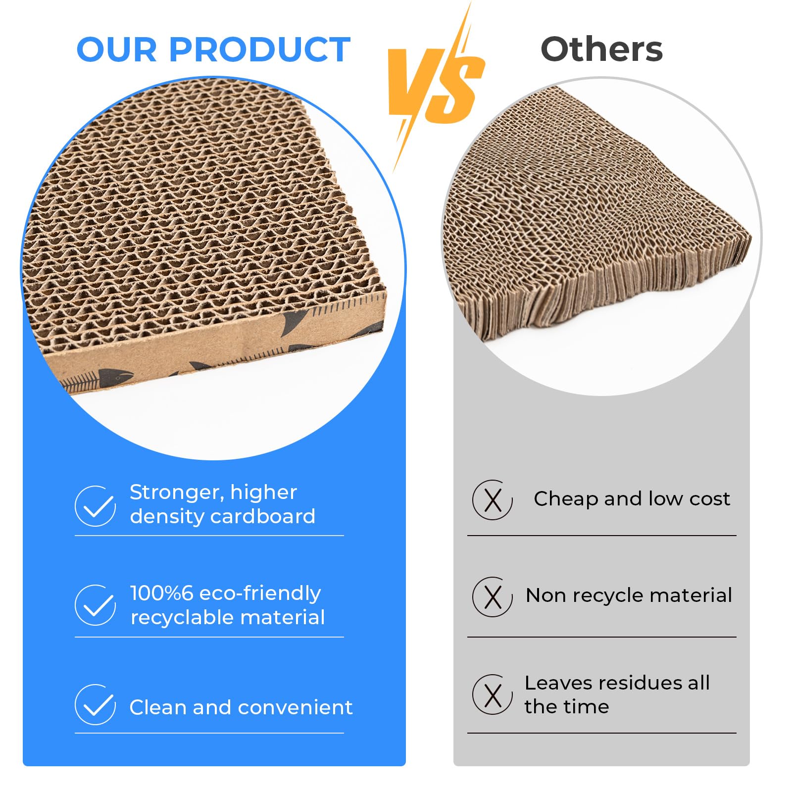 Roadtofree eco-friendly corrugated paper material emphasized for safer, sustainable scratching.