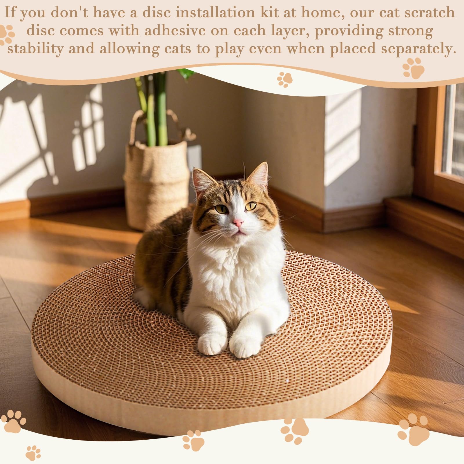 Roadtofree round cat scratcher pad reversible design image demonstrates flip-over surface for extended use.