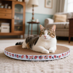 Roadtofree round cat scratcher pad texture closeup shows corrugated surface texture