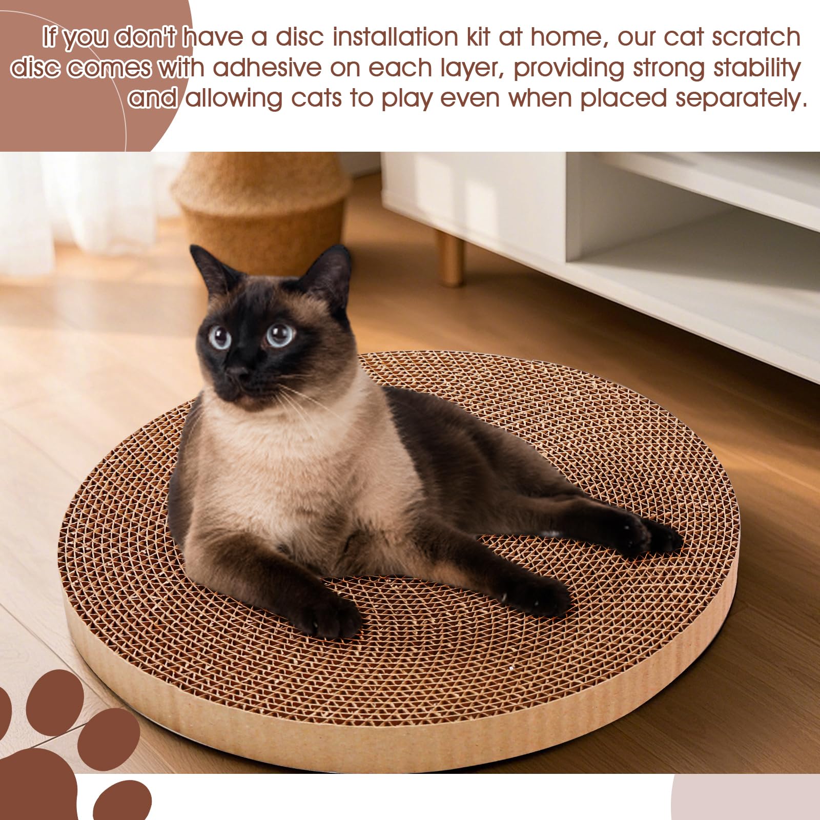 Roadtofree round scratcher 10in diameter image emphasizes ample space for cats.