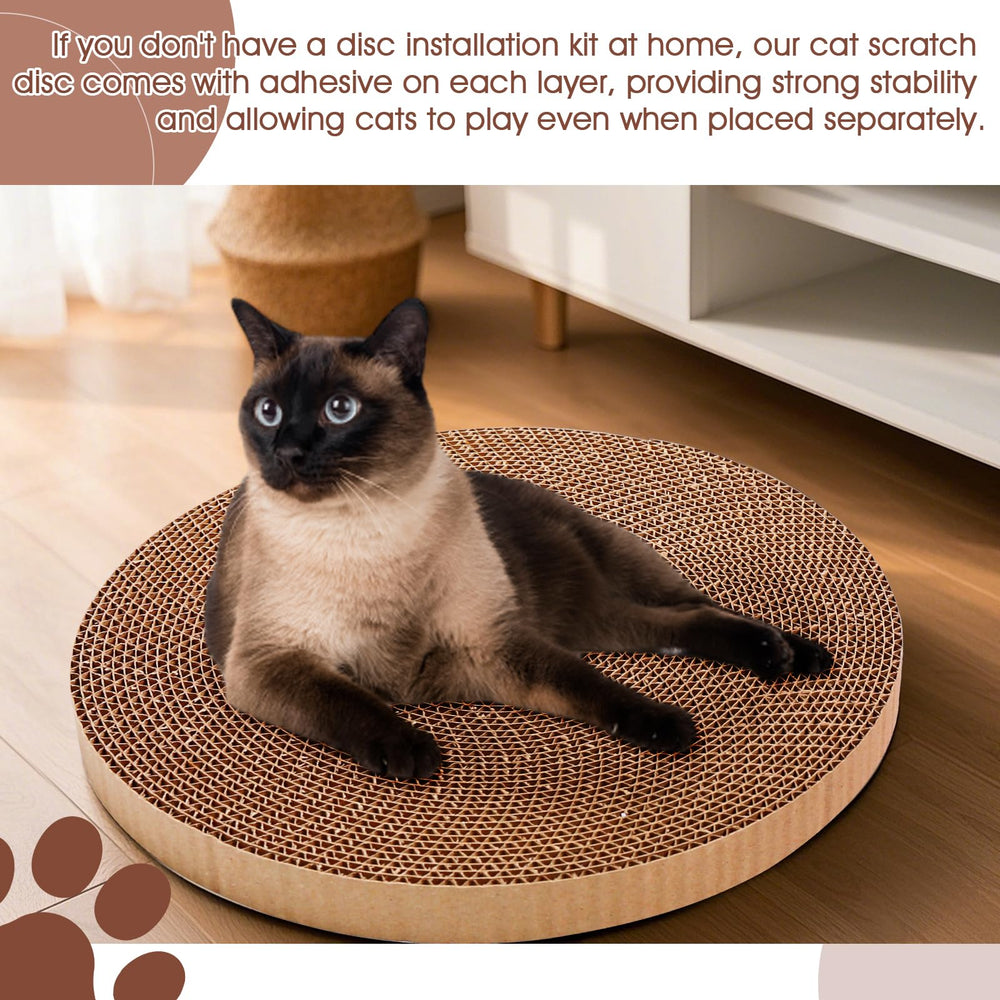 Roadtofree round scratcher 10in diameter image emphasizes ample space for cats.