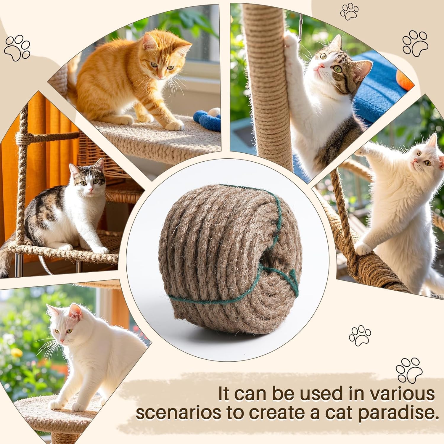 Roadtofree sisal rope cat tree repair twine enhances scratching structure.