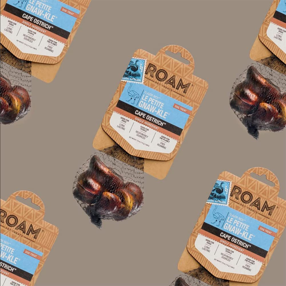 ROAM two-pack ostrich dog chew offers convenient treats