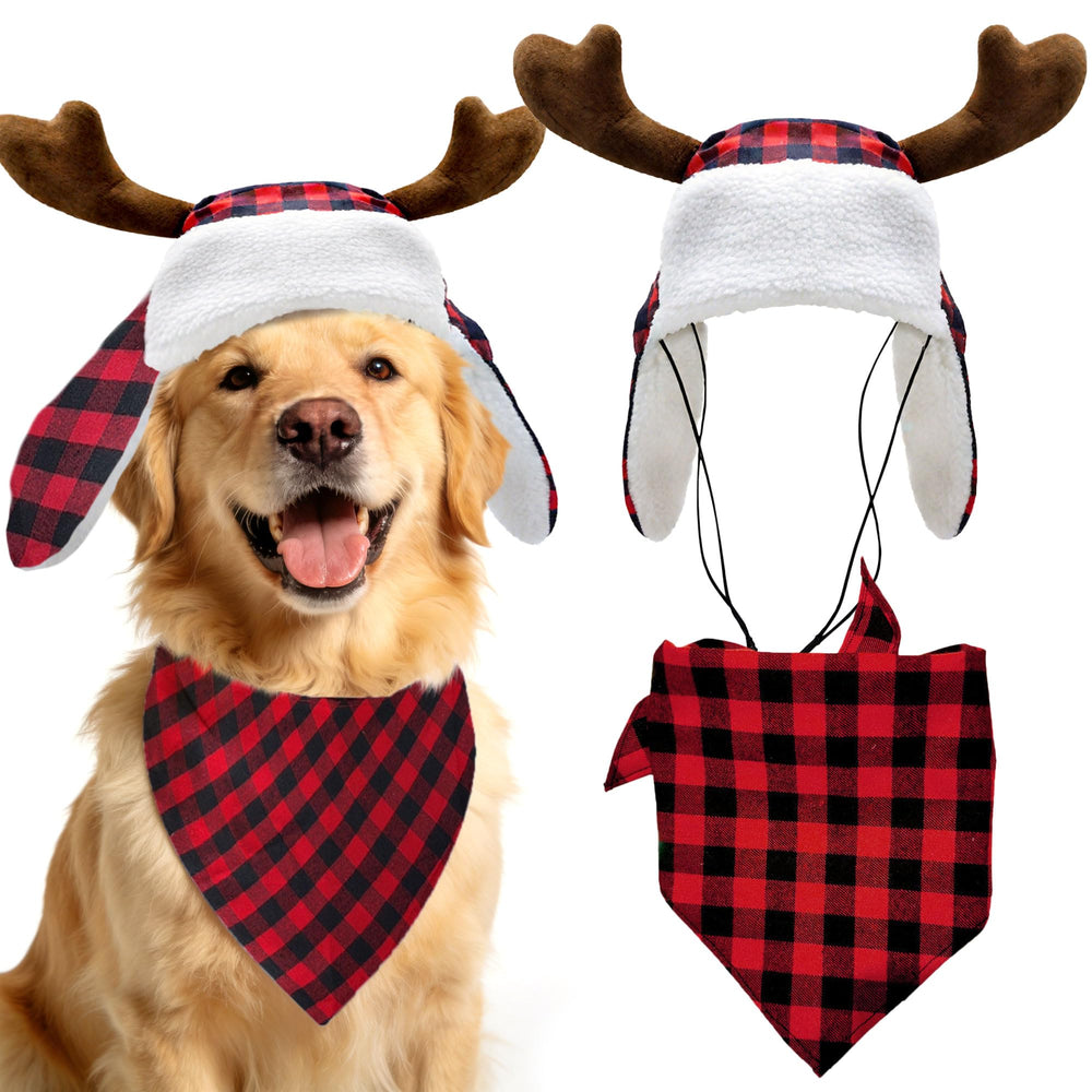 Roaring Good Time pet hat with Christmas reindeer for festive photo ops