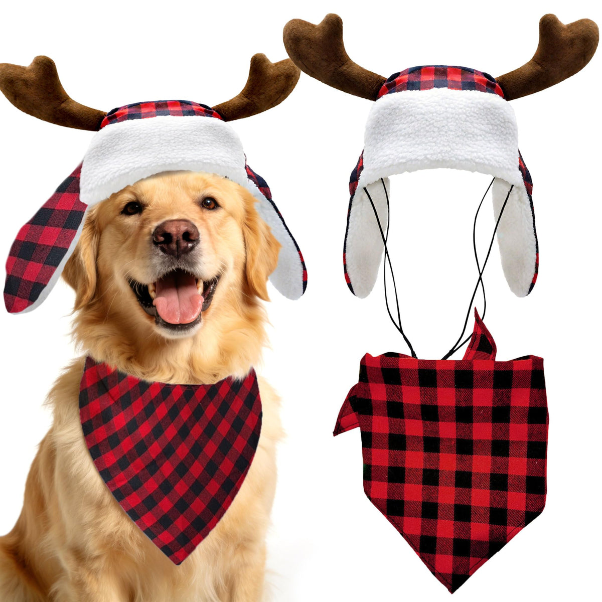 Roaring Good Time pet hat with Christmas reindeer for festive photo ops