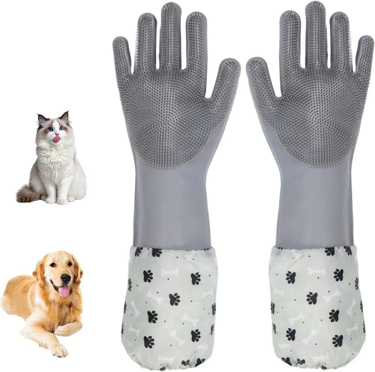 ROBATUN dog washing gloves cover shows hands in use for a comfortable deshedding bath