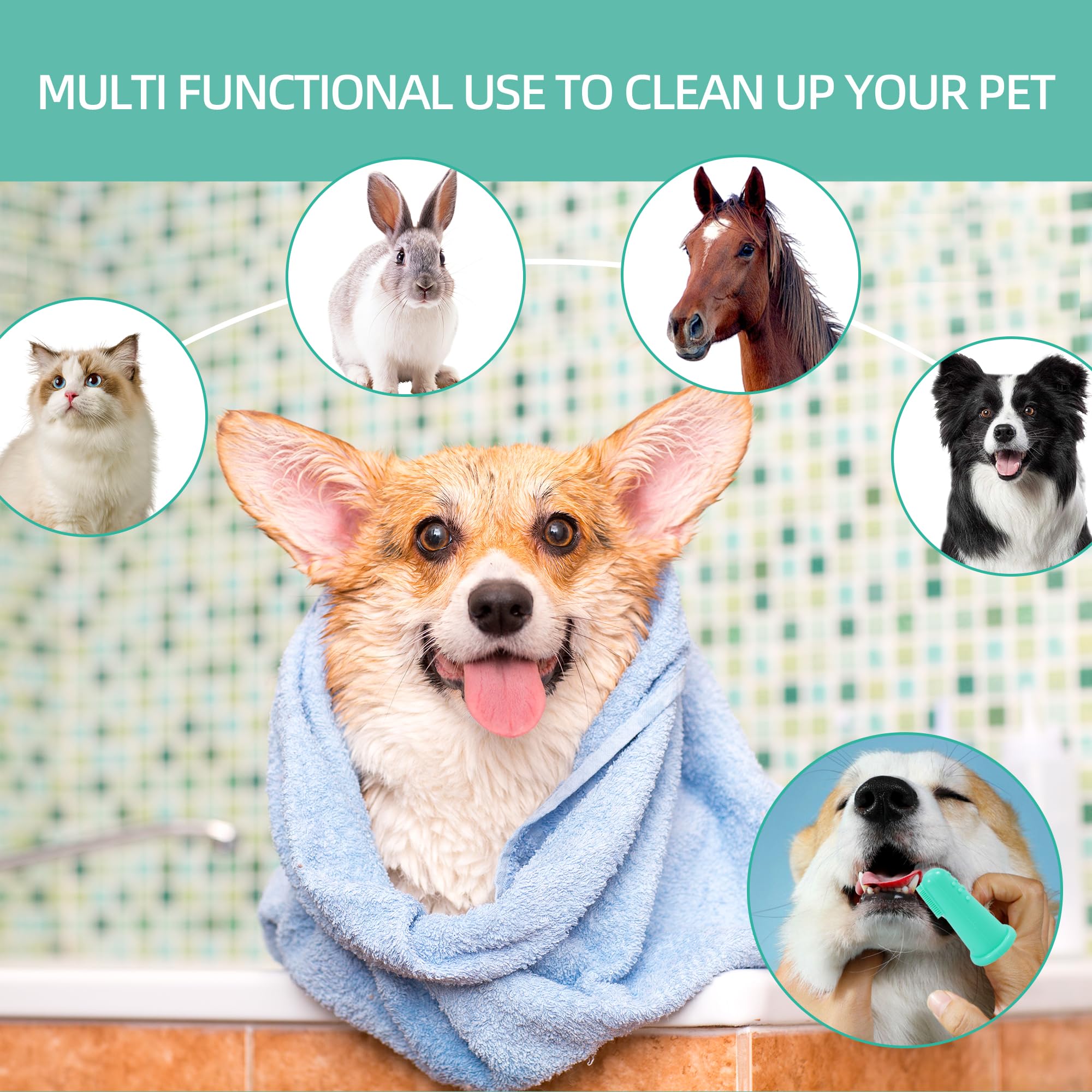 ROBATUN paw-print sleeve bath time shot emphasizes fun, mess-free grooming for pets