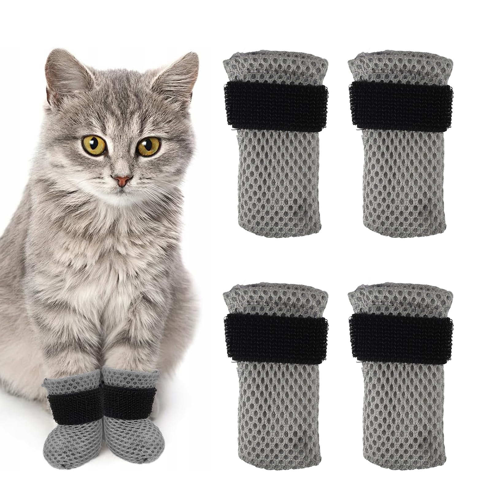ROBOHOOK cat mittens gray close-up showcasing breathable fabric for paw comfort.