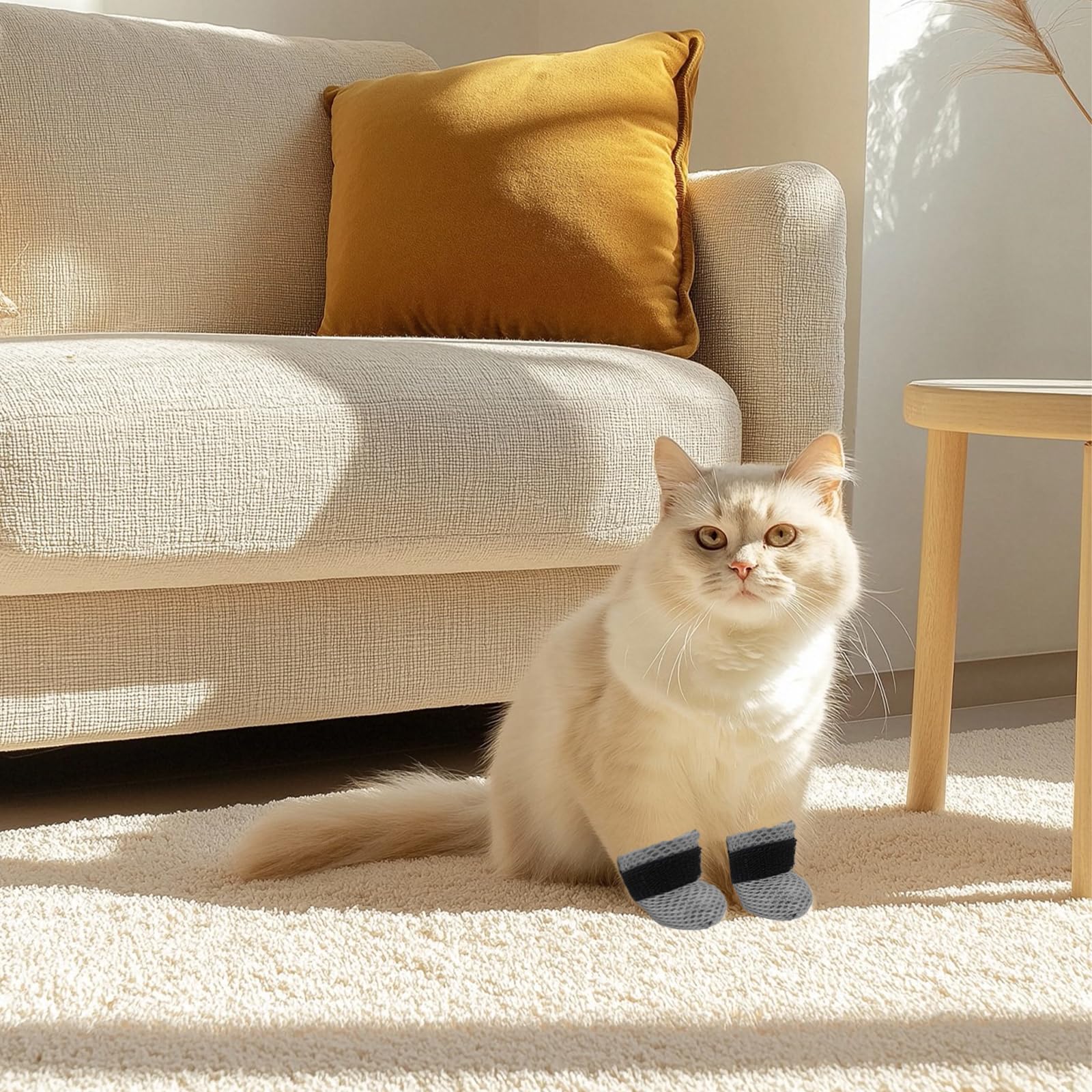 ROBOHOOK soft gray cat shoes are easy to hand-wash for hygienic paw care.
