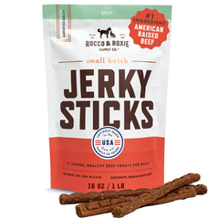 Rocco & Roxie beef jerky 1lb bag, ideal for training rewards