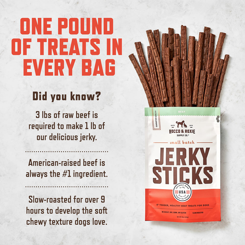 Rocco & Roxie jerky serving size for all dog sizes and breeds
