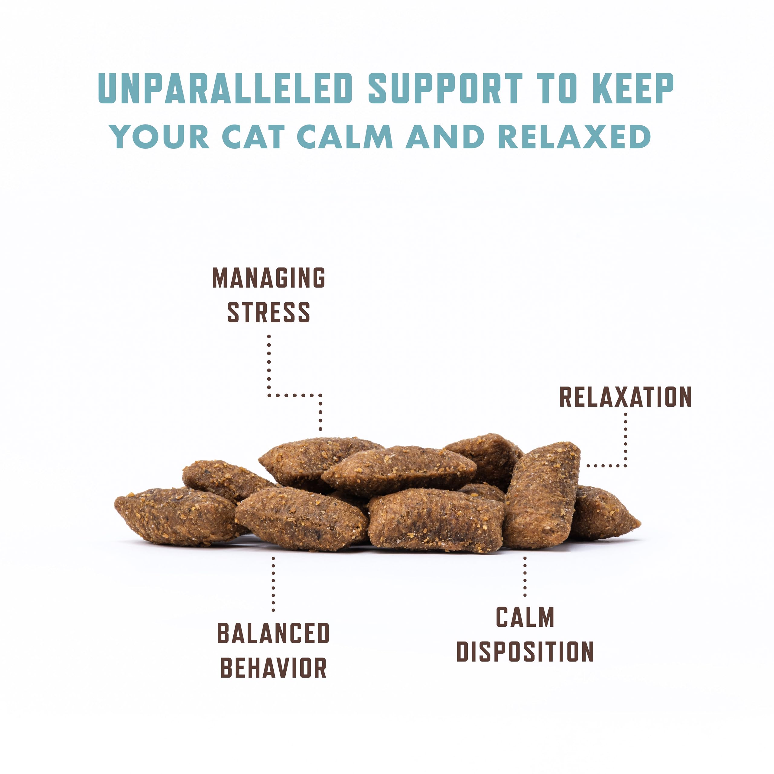 Rocco & Roxie cat calming treats ingredients label, Ashwagandha and GABA for natural calm support.