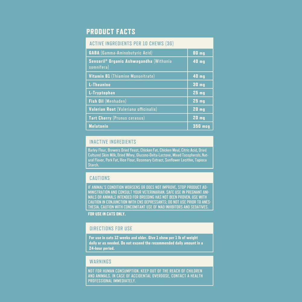 Rocco & Roxie cat calming treats USA-made label, high-quality ingredients for daily calm rituals.