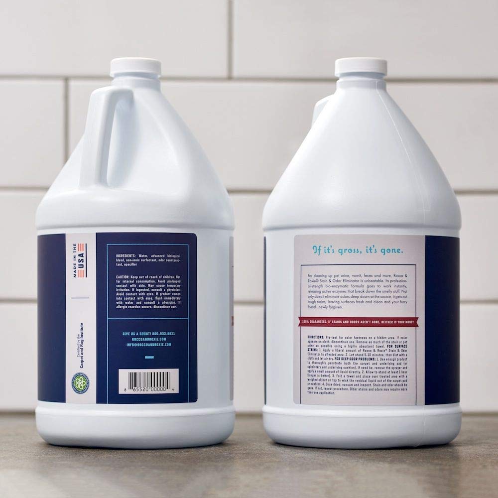 Rocco & Roxie 1-gallon packaging on shelf showing generous size.
