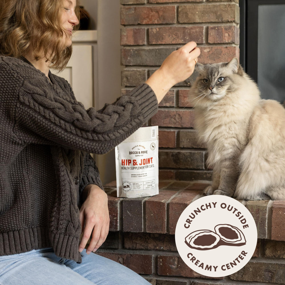 Rocco & Roxie cat treats being dispensed for easy morning dosing.
