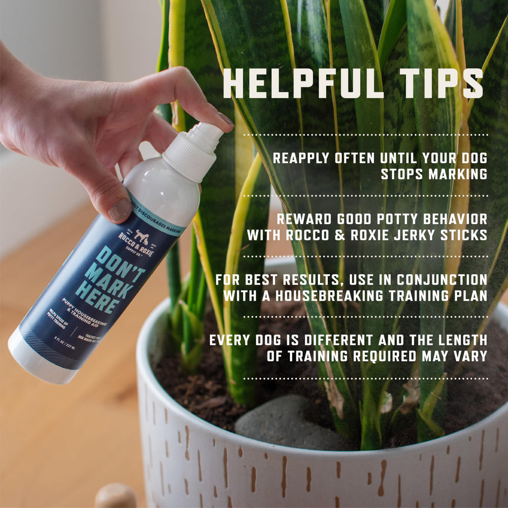 Rocco & Roxie Don't Mark Here used during puppy training to guide where not to pee.