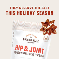 Rocco & Roxie duck-flavor joint chews close-up, a palatable mobility-support treat.