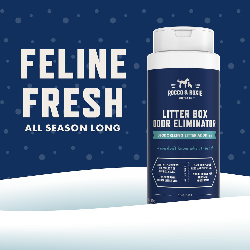 Rocco & Roxie Litter Box Odor Eliminator being mixed with litter to extend life.