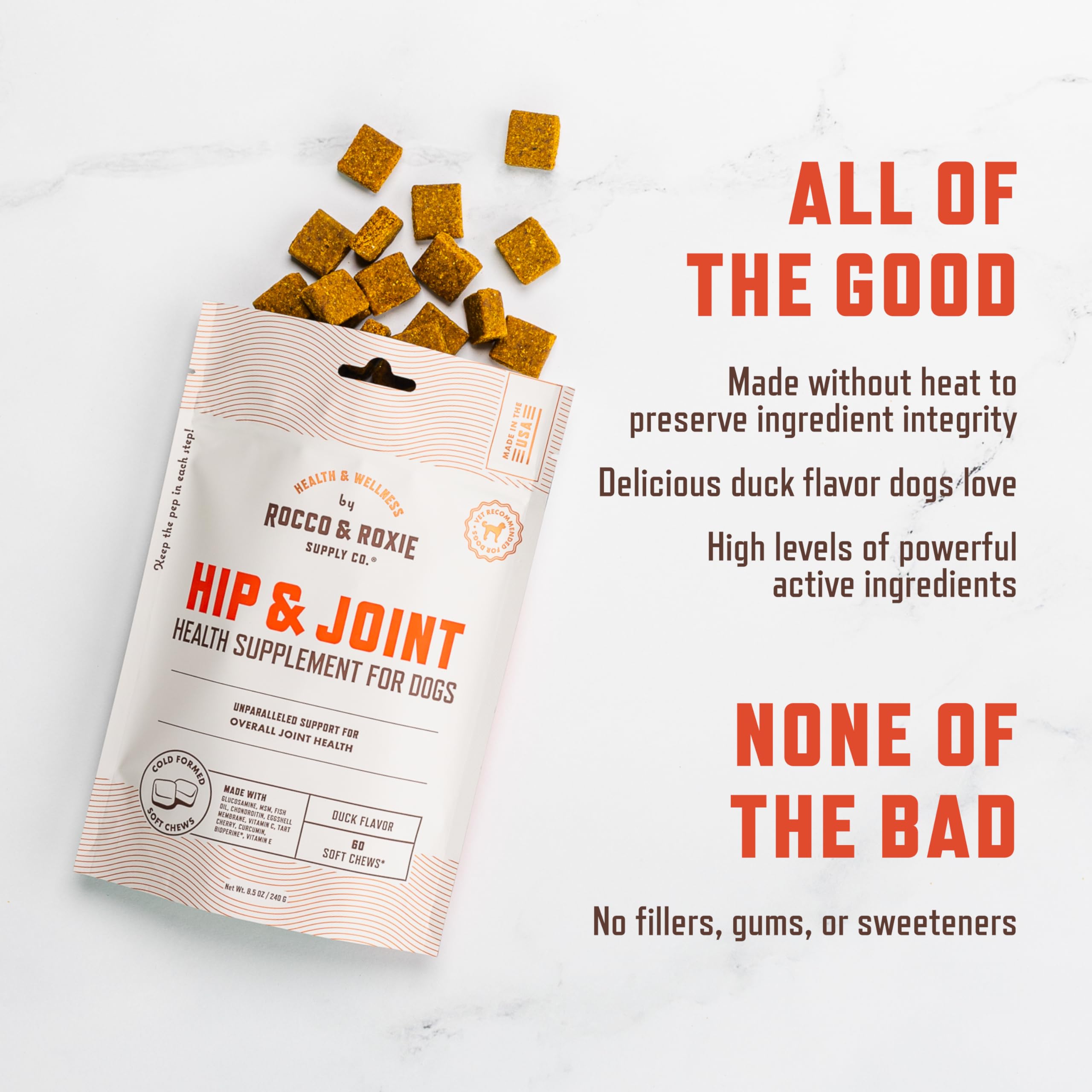 Rocco & Roxie USA-made label emphasizes quality ingredients and production standards.