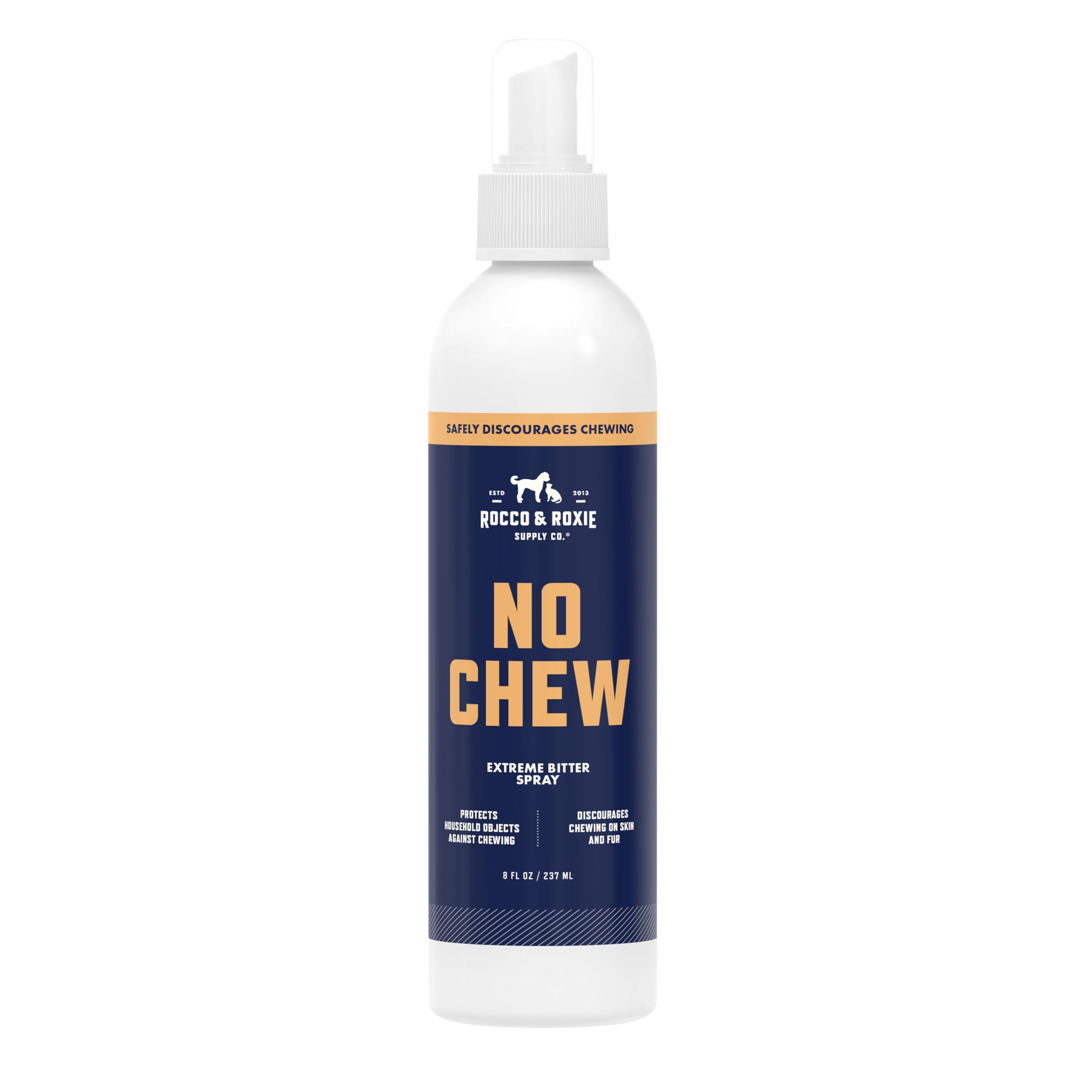 Rocco & Roxie No Chew Spray bottle deters chewing with skin-safe formula